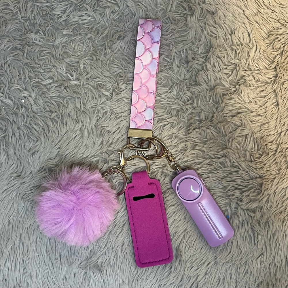 Purple mermaid Handmade Faux Leather Wristlet Keychain Accessory Set